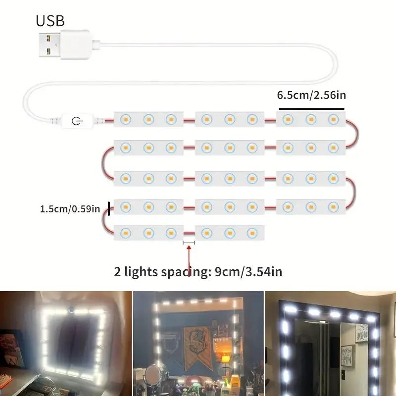 USB Powered Touch Sensor Makeup Mirror Light, Dimmable 42 LED Floor Mirror Light Strip, Lighted Makeup Mirror, LED Light for Bathroom, Bedroom, Dressing Room
