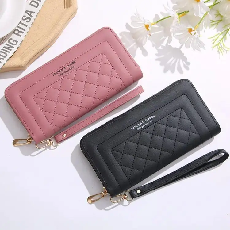 Women's Single-Zipper High-Capacity Elegant Long Clutch Wallet - Casual Multifunctional Daily Purse with Steel-Plastic, Stainless Steel Accents for Gym Sports, Outdoor Activities