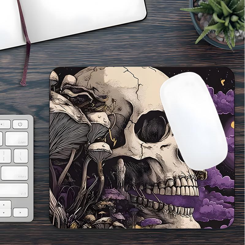 Skull & Mushroom Pattern Mouse Pad, Large Gaming Mouse Pad, Aesthetic Desktop Decoration Protective Pad, Non-slip Rubber Pad for Laptop, Desktop Computer Games