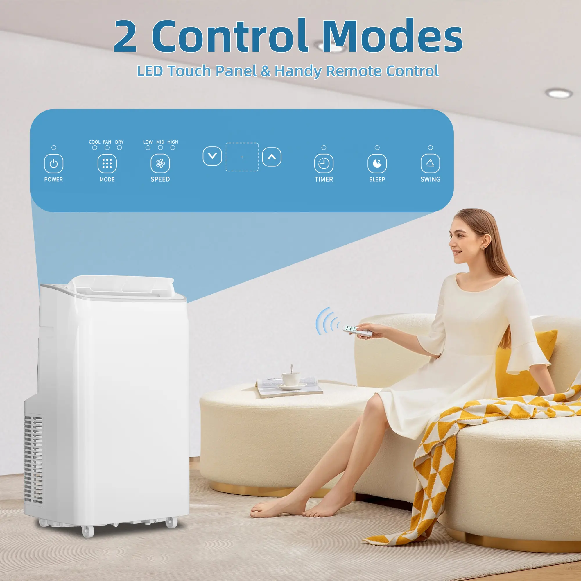 OUTGOODS 12000 BTU 3-in-1 Portable Air Conditioner, Cooling Dehumidifier Fan Combo, Sleep Mode, 24H Timer, Remote Control, Full Window Installation Kit, Fast Cooling Up to 750 Sq Ft for Home Bedroom Office Dorm Apartment