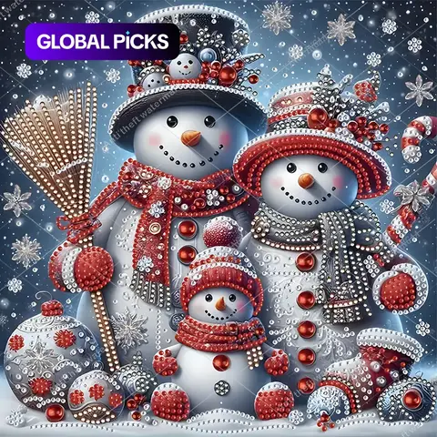 Snowman Family 5D DIY Diamond Painting Kit for Adults & Beginners, Diamond Painting Supplies, Irregularly Shaped Crystal Diamond Art Kit, Perfect Holiday Gift, Ideal for Wall Decoration #GLOBAL PICKS