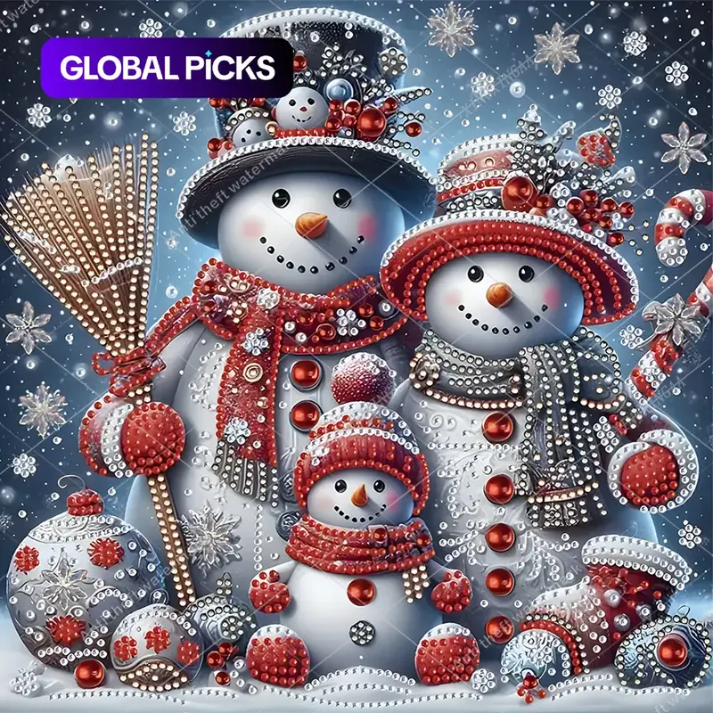 Snowman Family 5D DIY Diamond Painting Kit for Adults & Beginners, Diamond Painting Supplies, Irregularly Shaped Crystal Diamond Art Kit, Perfect Holiday Gift, Ideal for Wall Decoration #GLOBAL PICKS