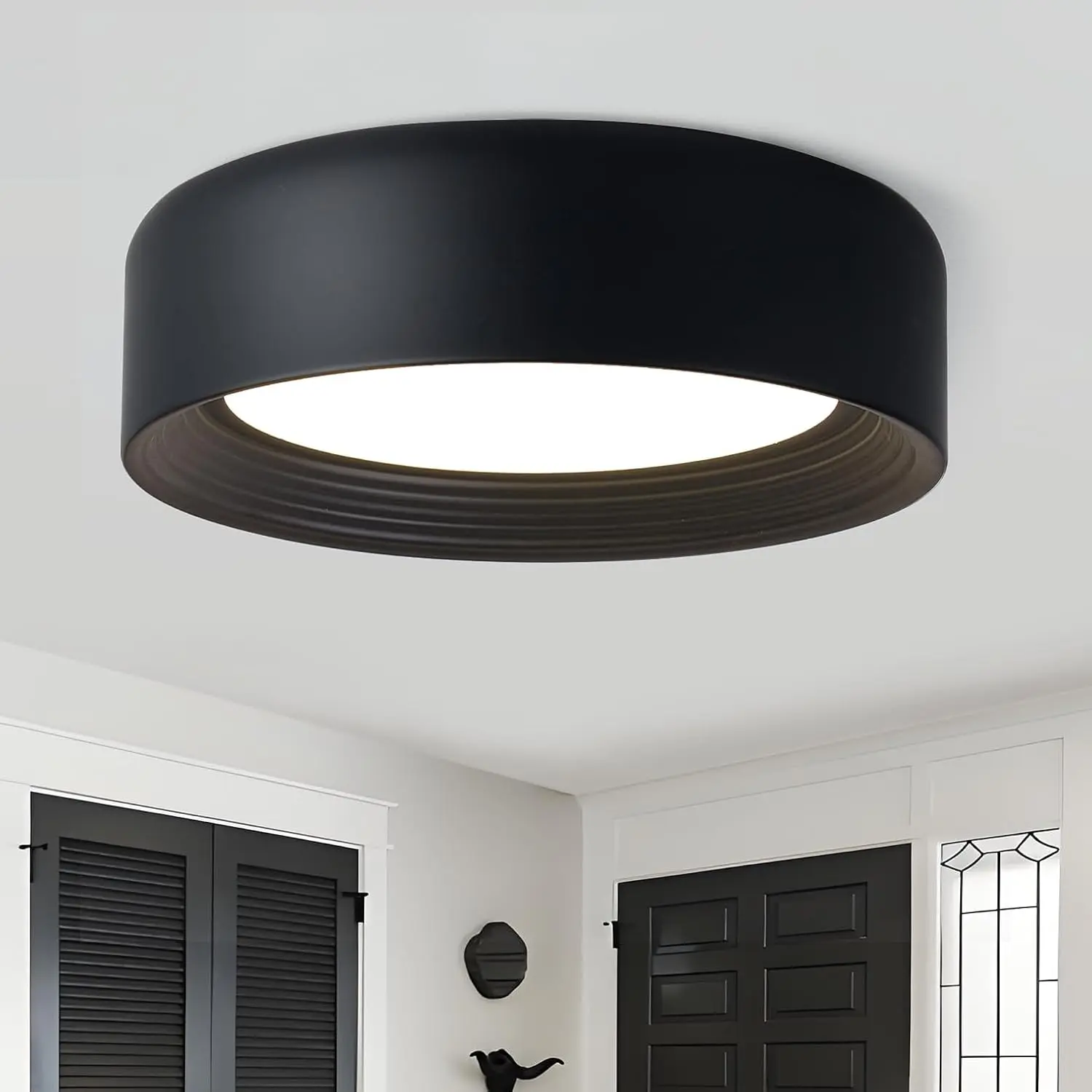 11.8 Inch Modern Dimmable LED Round Matte Black Flush Mount Ceiling Light,5CCT Adjustable 3000K-6000K,Close to Ceiling Lighting Fixture for Hallway,Entryway,Laundry Room,Kitchen,Bedroom