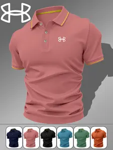 Classic Fashion Print Men's Collared Shirt, Stretchy Casual Breathable Four Seasons Comfortable Durable High-End Polo Shirt