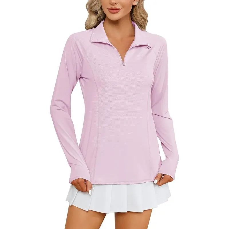 Women's 1/4 Zip Long Sleeve Sun Protection Shirts - Quick Dry, Lightweight, Breathable Mesh Fabric Pullover for Hiking, Travel