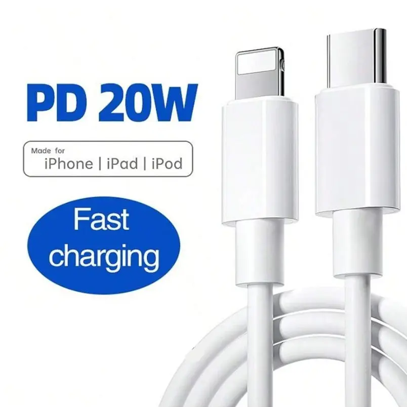 iPhone Charger Cable Adapter 20w Fast Charging, Supports iPhone iPad Ipod, PD Quick Charge, Available in 1m 2m 3m Lengths