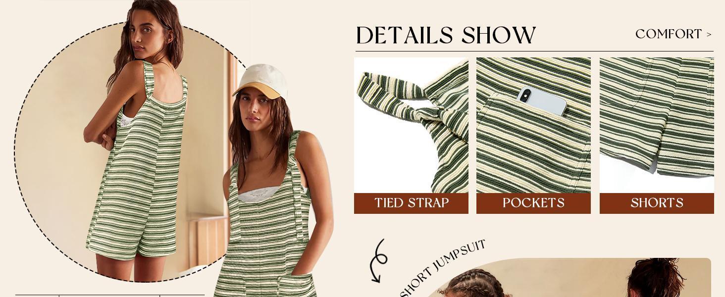PASLTER Womens Summer Casual Sleeveless Romper Loose Striped Tied Shorts Overalls Jumpsuit with Pockets 2025 Clothes PASLTER Womens Summer Casual Sleeveless Romper Loose Striped Tied Shorts Overalls Jumpsuit with Pockets 2025 Clothes