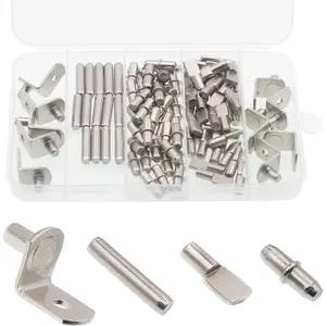 Shelf Support Pegs Kit, 94 Pcs 4 Styles Shelf Pegs, 5mm Nickel Plated Cabinet Shelf Bracket Pegs, Shelf Pins Holders for Bookcase Kitchen Closet Shelf Shelves Furniture Cabinet