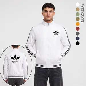 Men’s SPORT Graphic Print Lightweight Bomber Jacket – Casual Athletic Flight Jacket with Minimal Streetwear Design, Full Zip Closure, Ribbed Hem & Stripe Sleeve Detail for Everyday Urban Wear