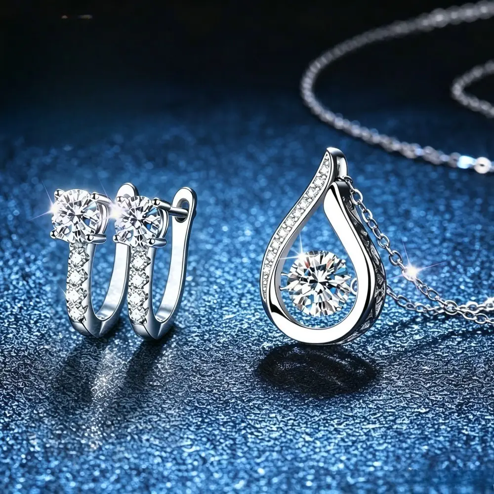 2-piece set, consisting of 1 pair of earrings and 1 elegant teardrop pendant necklace for ladies. Perfect for birthday, mother's day, girlfriend gifts, parties. Suitable for daily wear and as a luxurious high-quality jewelry gift for friends.