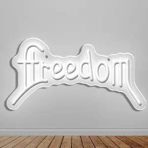 Freedom handwritten fluid letter neon sign; minimalist healing atmosphere decorative light; USB powered; suitable for cream-style living rooms, ins-style bedrooms, clothing stores, hom soft furnishings, and atmospheric home gift neon lights.