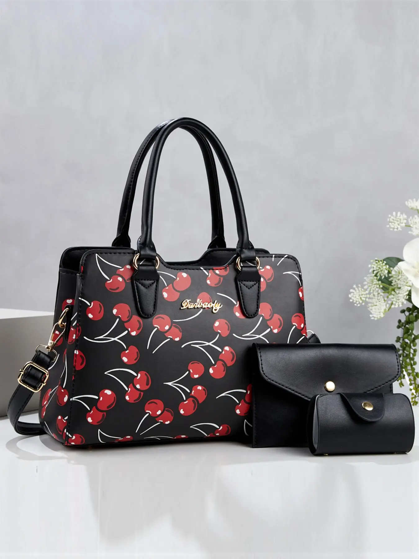 3 Piece Cherry Fashion Retro Crossbody Handbag Set, Multi-Functional Large Capacity Bag, Stylish Design, Perfect for Travel and Shopping