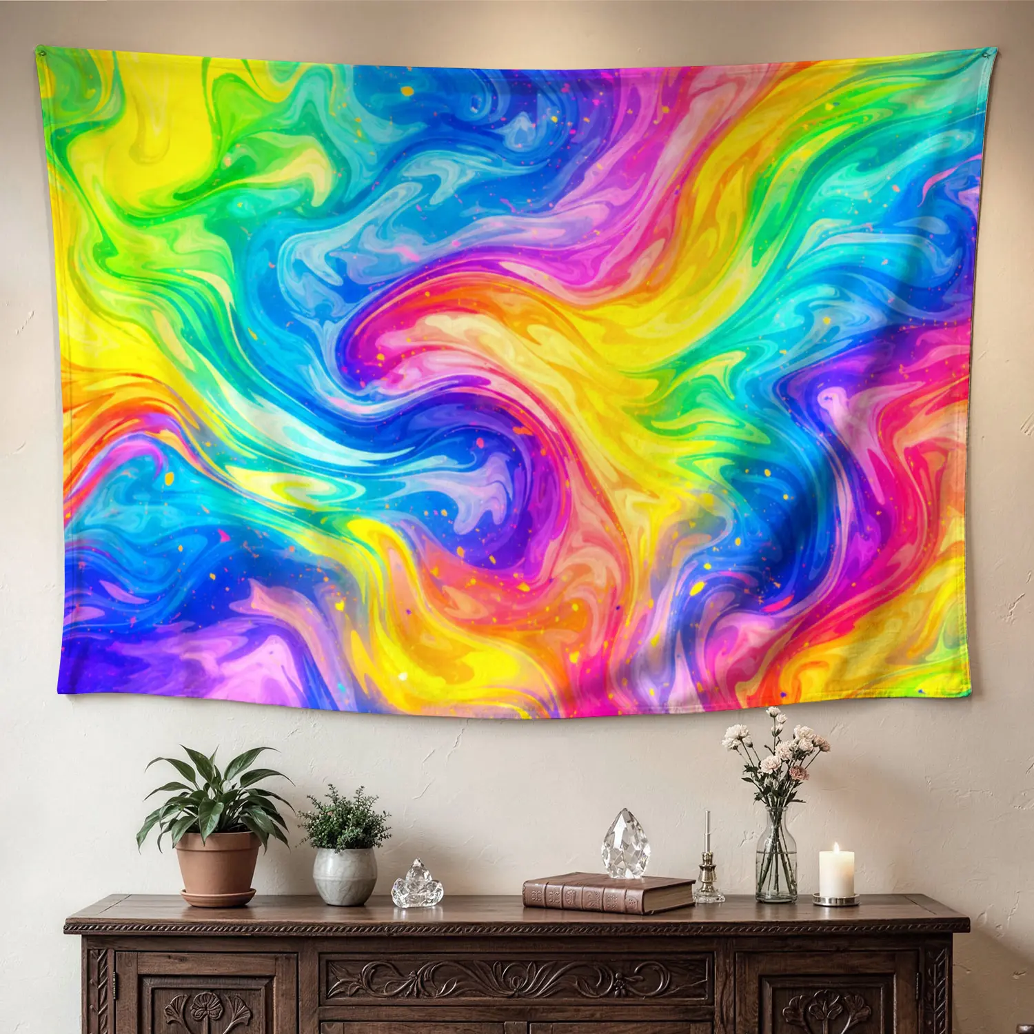 Colorful Abstract Liquid Marble Wall tapestry, Large size Printed Horizontal Tapestry blanket, Polyester Fabric Wall Hanging for living room, bedroom, No Installation Required, Indoor, Outdoor, Gift for Family and Friends