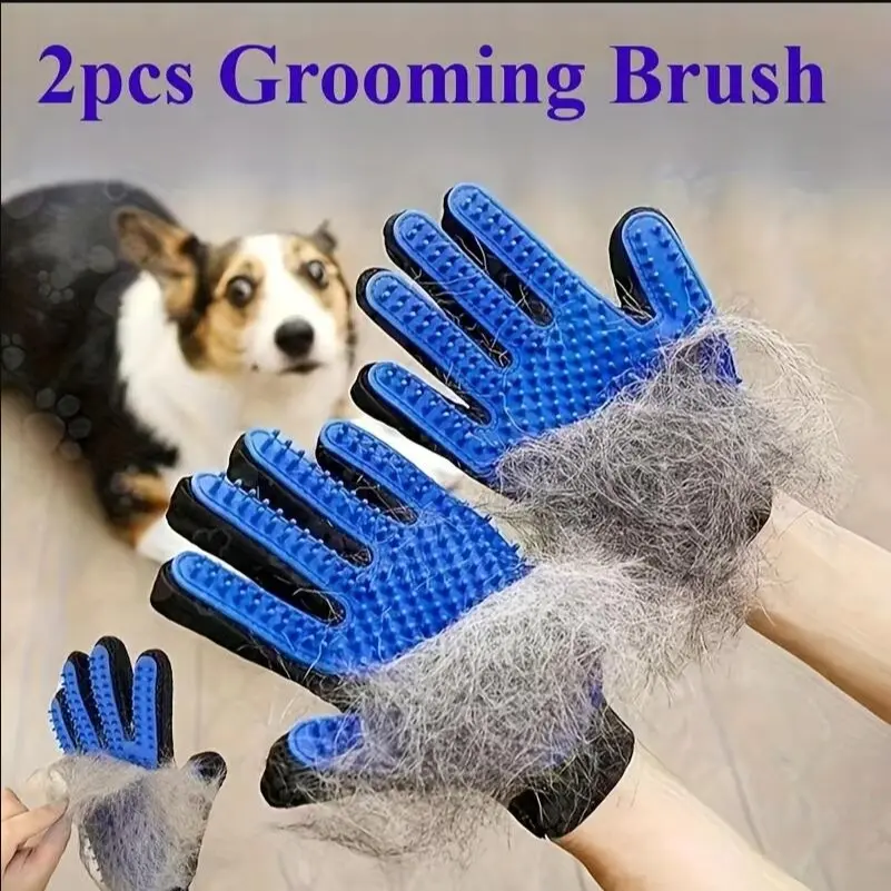 2 Pcs Cat Grooming Gloves, Pet Cleaning Mitts, Hair Removal for Cats and Dogs, 5 Fingers Soft Massage Glove, Gentle Washing Tool
