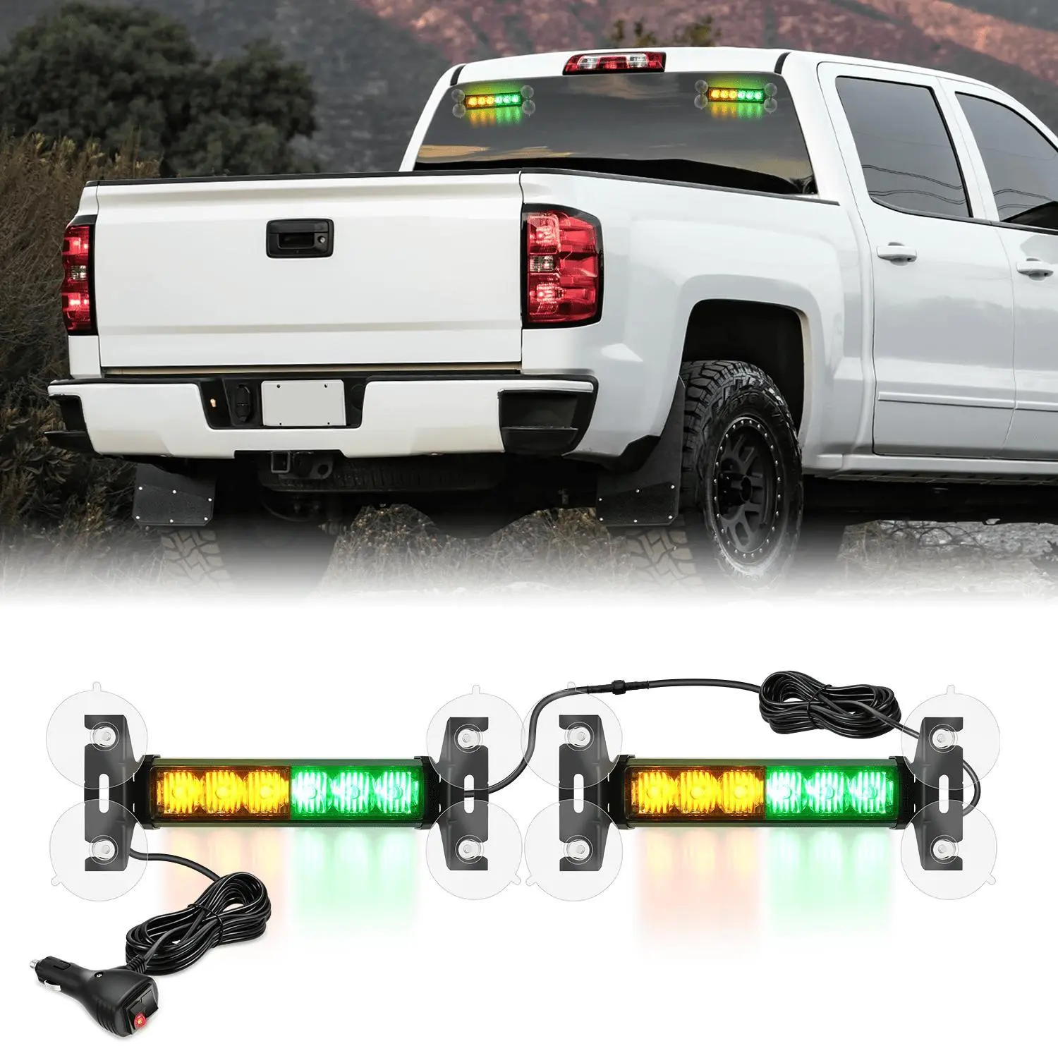 Nilight Plug-in Type 12-LED 2-in-1 Strobe Traffic Advisor Bar, Amber-Green Dash Strobe Lights for Front/Rear Windshield, Construction Indicator for Trucks/Plow Vehicles