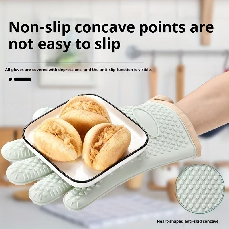 Two Oven Mitts Kitchen Heat Insulation Anti-scald Gloves Baking Thickened Silicone High Temperature Microwave Oven Mitts Non-slip