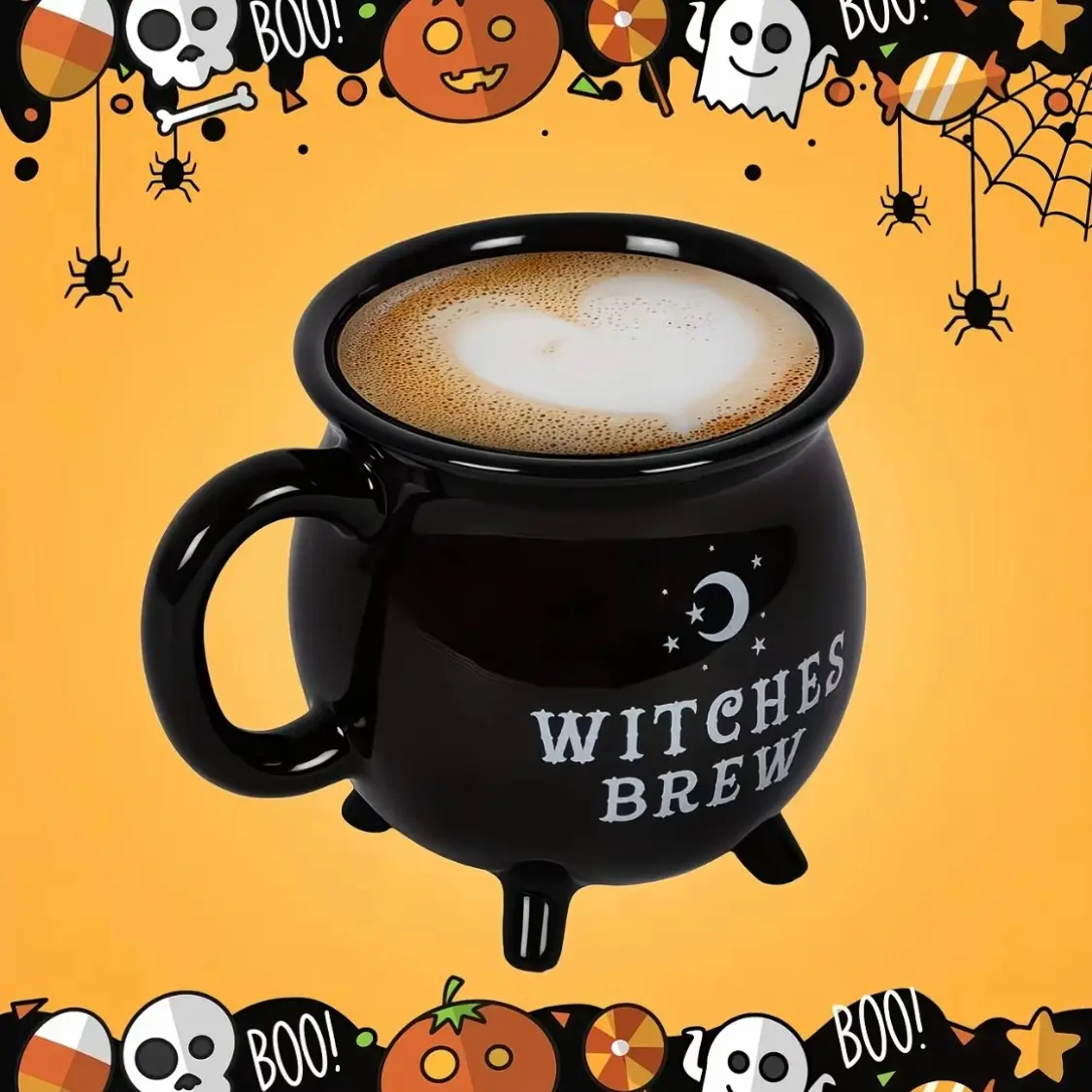 Halloween Witches Brew Ceramic Cauldron Coffee Mug, Heat Resistant & Dishwasher Safe Witchy Teacup with Handle, Spooky Gothic Drinkware for Coffee & Tea, Home Decor & Halloween Party Favors, Gift for Witch Lovers, for Home Office Dorm Spooky Season