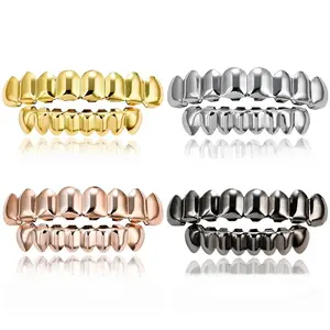Hip Hop Gold Braces Upper Teeth 8 Lower Teeth 8 Real Gold Plated 18K Male And Female Party Jewelry Accessories