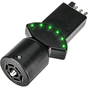 7 Pin & 4 Pin Circuit Tester Adapter w/ 6 LED Indicators, 7 Way Blade to 4 Way Flat Trailer Connector w/Secure Tab for Pickup Truck Trailer Tow Hitch, 5.3" Long x 2.36" Diameter