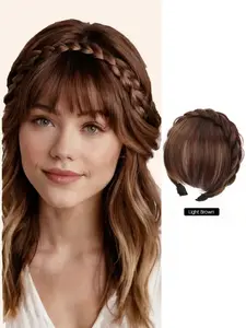 Braid Headband with Bangs Fringe Bangs Hair Extensions Synthetic Hair Accessories for Daily Wear Women Girls.Front Hair Bangs Fringe Hair Extensions Headband, Synthetic Bangs Headband for Women Girls, Halloween/cosplay/wedding photo/party