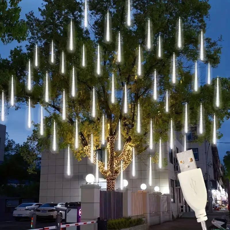 96leds USB Meteor Shower String Lights, 8 Strings Ed Festival Lights, Outdoor Garden Yard Lights, Christmas New Year Wedding Valentine Decorations, Party Lighting Decoration, Outdoor Twinkle Lights, Electronic Lights