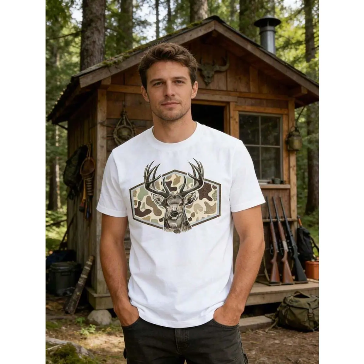 % Cotton Men's Cotton-Shirt,Mens Clothes,Graphic Tee,Deer Hunting Hunter Shirt, Hunting Lover's Shirt, Wildlife Adventure Tshirt, Hunters Te
