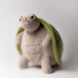 Cute Grumpy Tortoise Plush Toy Sad Frowning Turtle Stuffed Doll Light Khaki Body Removable Green Shell Simple Downturned Mouth Black Bead Eyes Soft Flannel Healing Animal Hug Pillow Gift For Girls Kids Bedroom Sofa Desk Birthday Christmas Party Decor