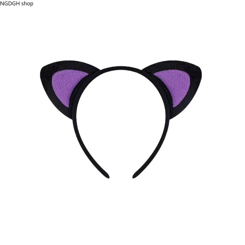Black Purple Cat Ear Headband for Halloween Cosplay, Gothic Style Furry Ears Hair Hoop, Cute Animal Party Costume Accessory, Trendy Y2K Headpiece for Women Men, Perfect for Masquerade, Rave Festivals & Daily Fun.