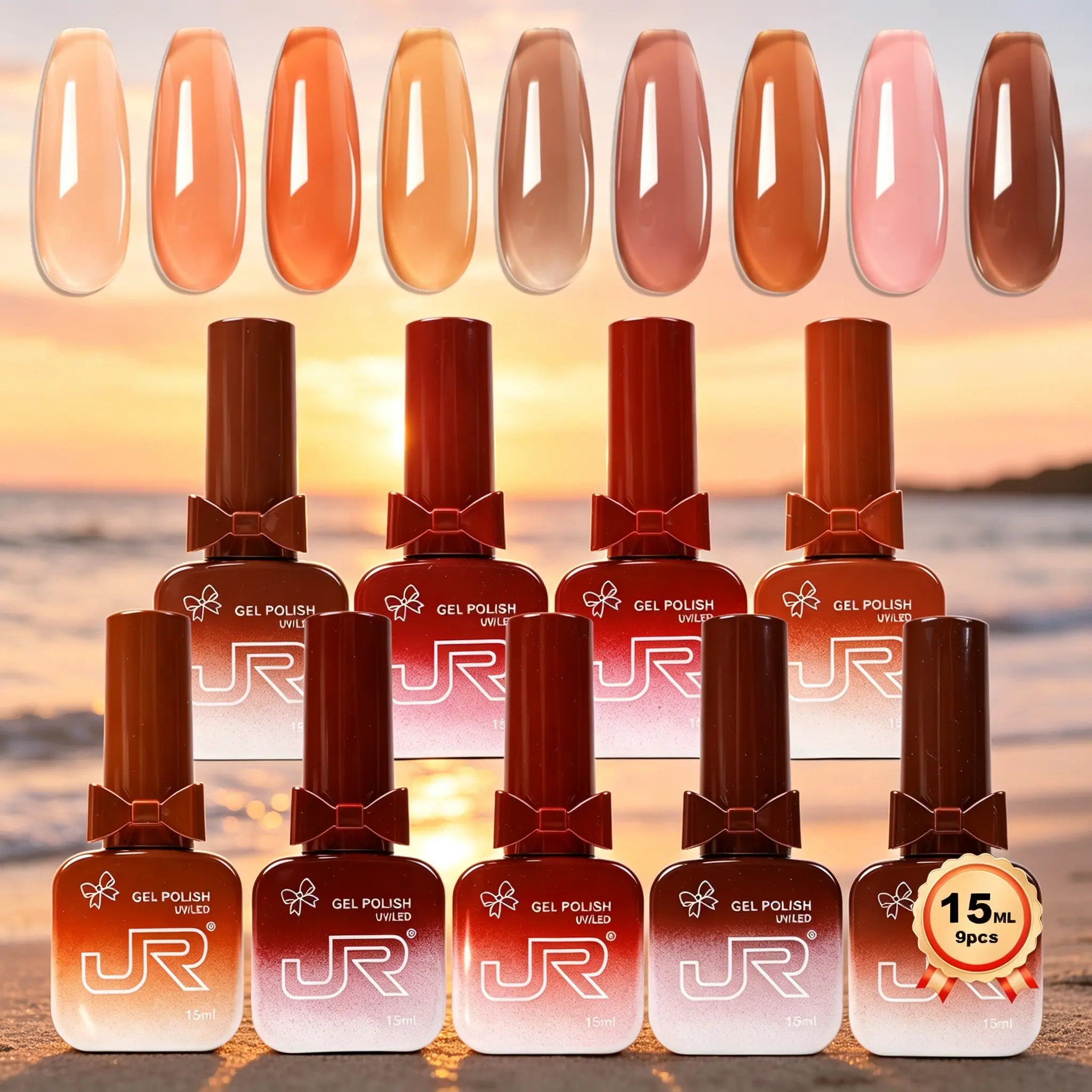 JR New colors Butterfly Bottle 9 Colors Summer Jelly Magic Glass color Gel Polish Set Verse of Flower Gel Nail Kit Pink White Black Red Purple Blue Yellow Gel Colors set Base Top Coat Soak off UV Home Salon Easter Gift for beginners women