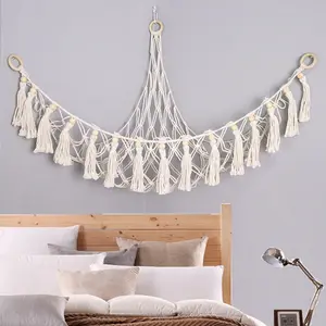Large Capacity Macrame Hanging Net Hammock for Organizer Storage, Boho Mesh Decorative Hammock with Anchors & Hooks, Corner Wall Hanging Organizer for Bedroom