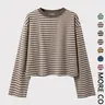 Women's Minimalist Striped Casual Long Sleeve Sweatshirt Top, Loose-Fit Kint Fabric, All Seasons Wear, Moderate Thickness