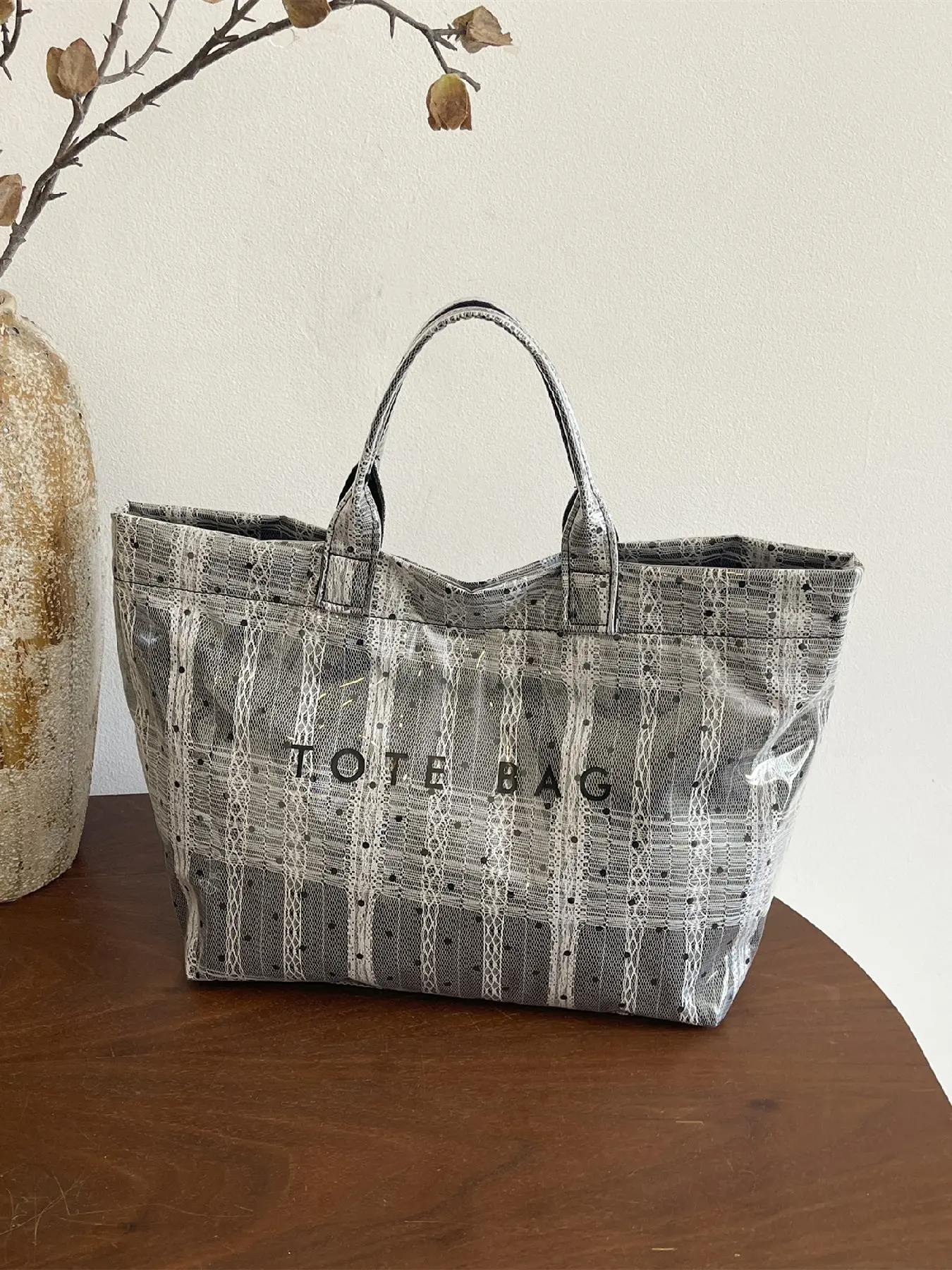 Elegant Lace Pattern Tote Bag, Letter Decoration Colorblock Large Capacity Women's Shoulder Bag, Crossbody Bag with Long Strap