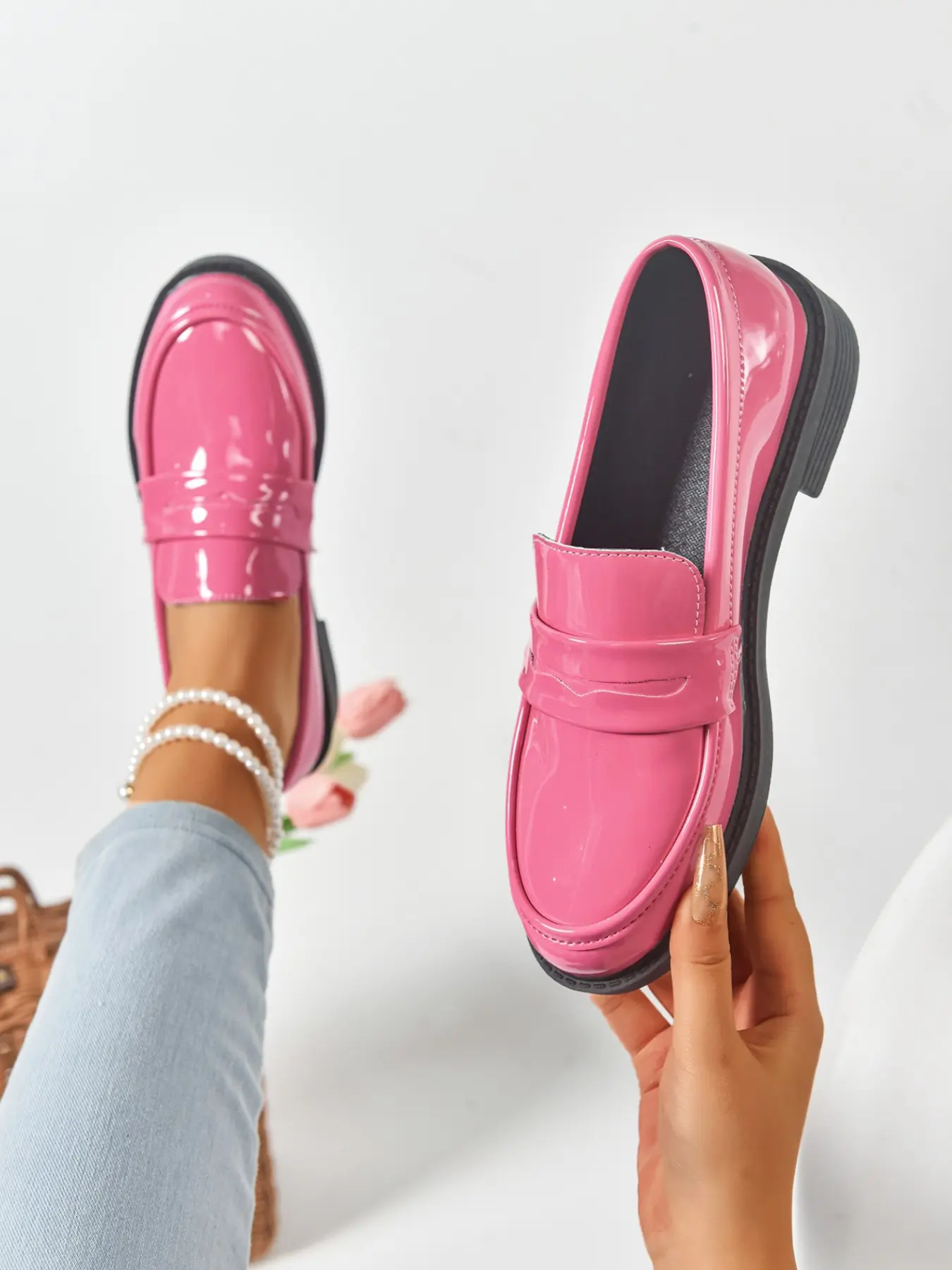 Multi-Color Glossy Loafers, Elegant Plain Design, No Excess Hardware, Versatile for All Seasons, Perfect for Casual and Retro Styles