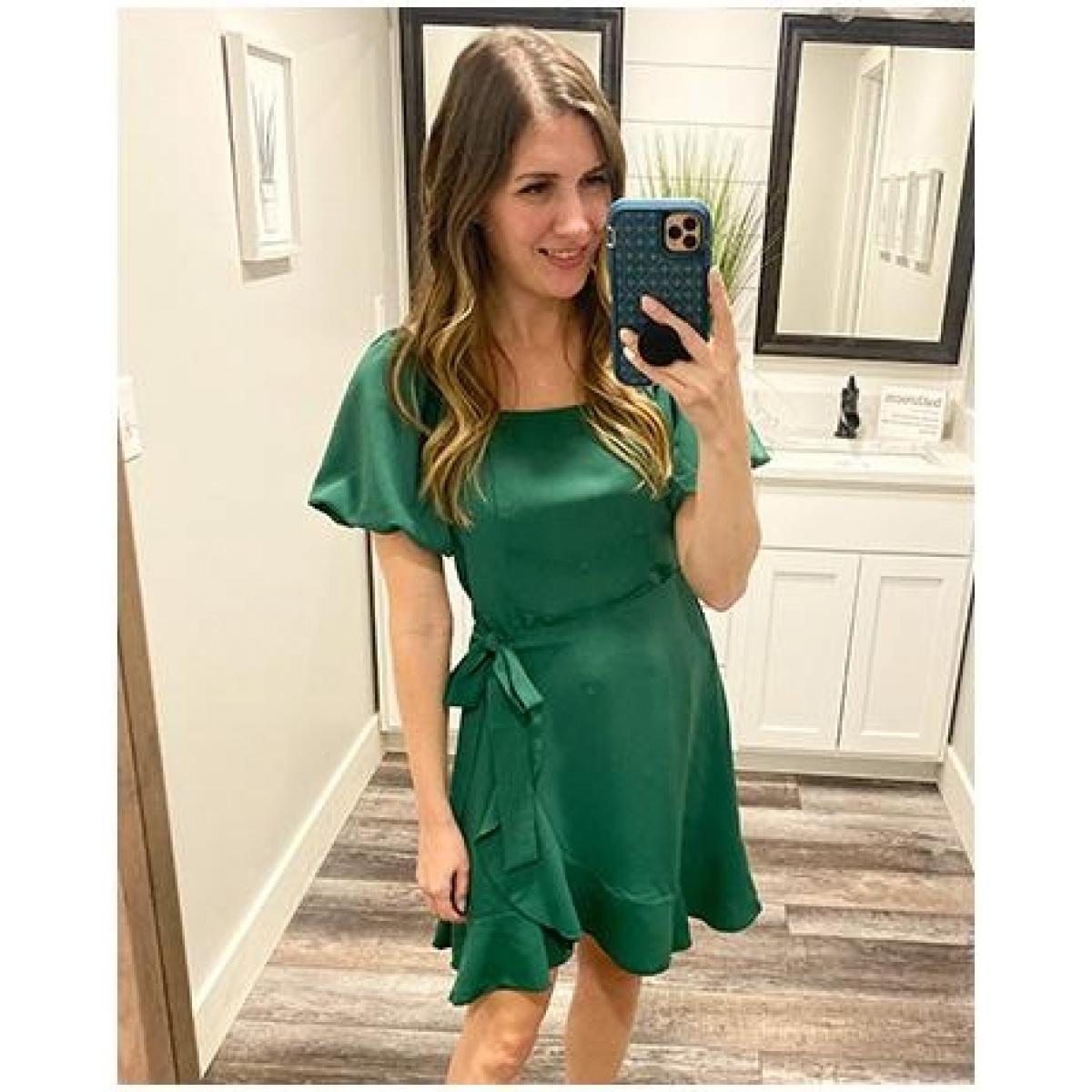 Women's Summer Square Neck Puff Sleeve Tie Short Dress