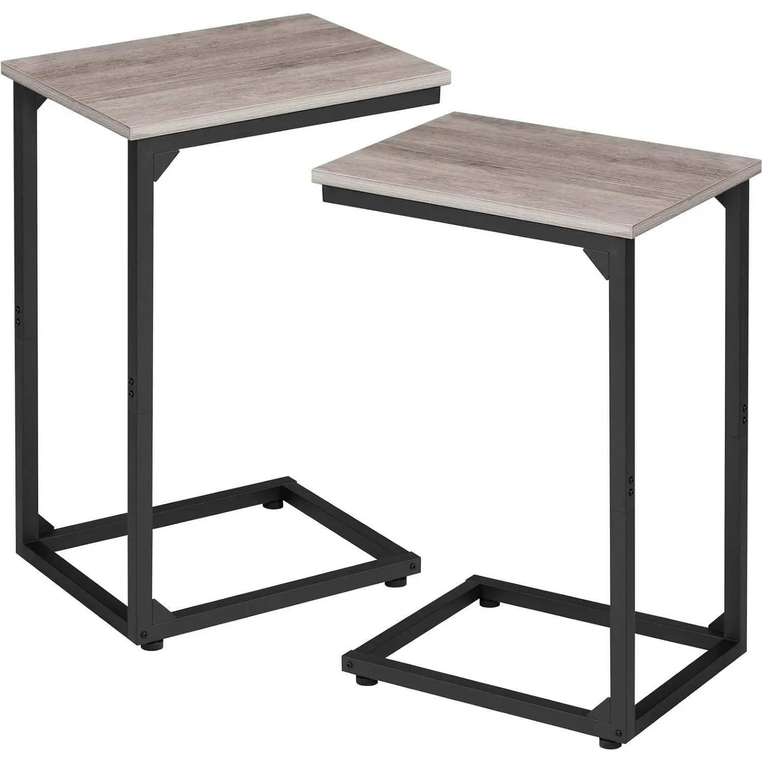 C Shaped End Table Set of 2, Couch Side Table that Slide Under Sofa, Narrow Small Space TV Trays for Living Room, Bedroom, Greige HET02CGY