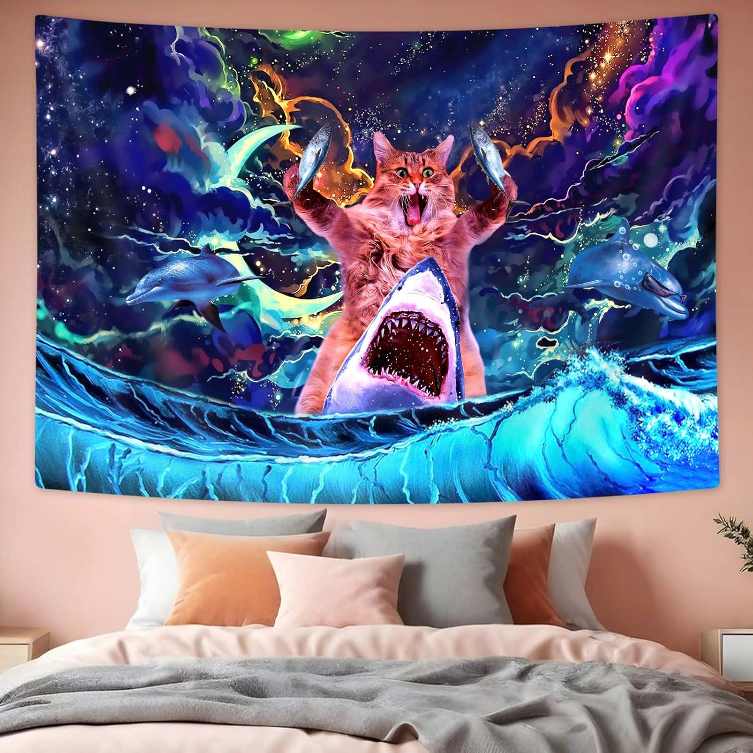 Blacklight Tapestry, Funny Tapestry For Boys Bedroom Cute With Fish Tapestry Decor, UV Reactive Wall Tapestry For Dorm Bedroom Living Room Home Decor 60X40 Inch Blacklight Tapestry, Funny Tapestry For Boys Bedroom Cute With Fish Tapestry Decor, UV Reactive Wall Tapestry For Dorm Bedroom Living Room Home Decor 60X40 Inch