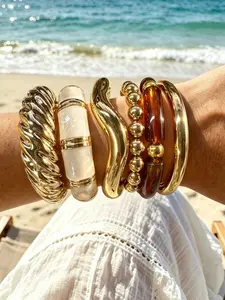 6-Piece Women's Bracelet Set, Elegant Boho Style, Geometric Cuff Bracelets, All-Season Fashion Jewelry, Perfect Gift for Her