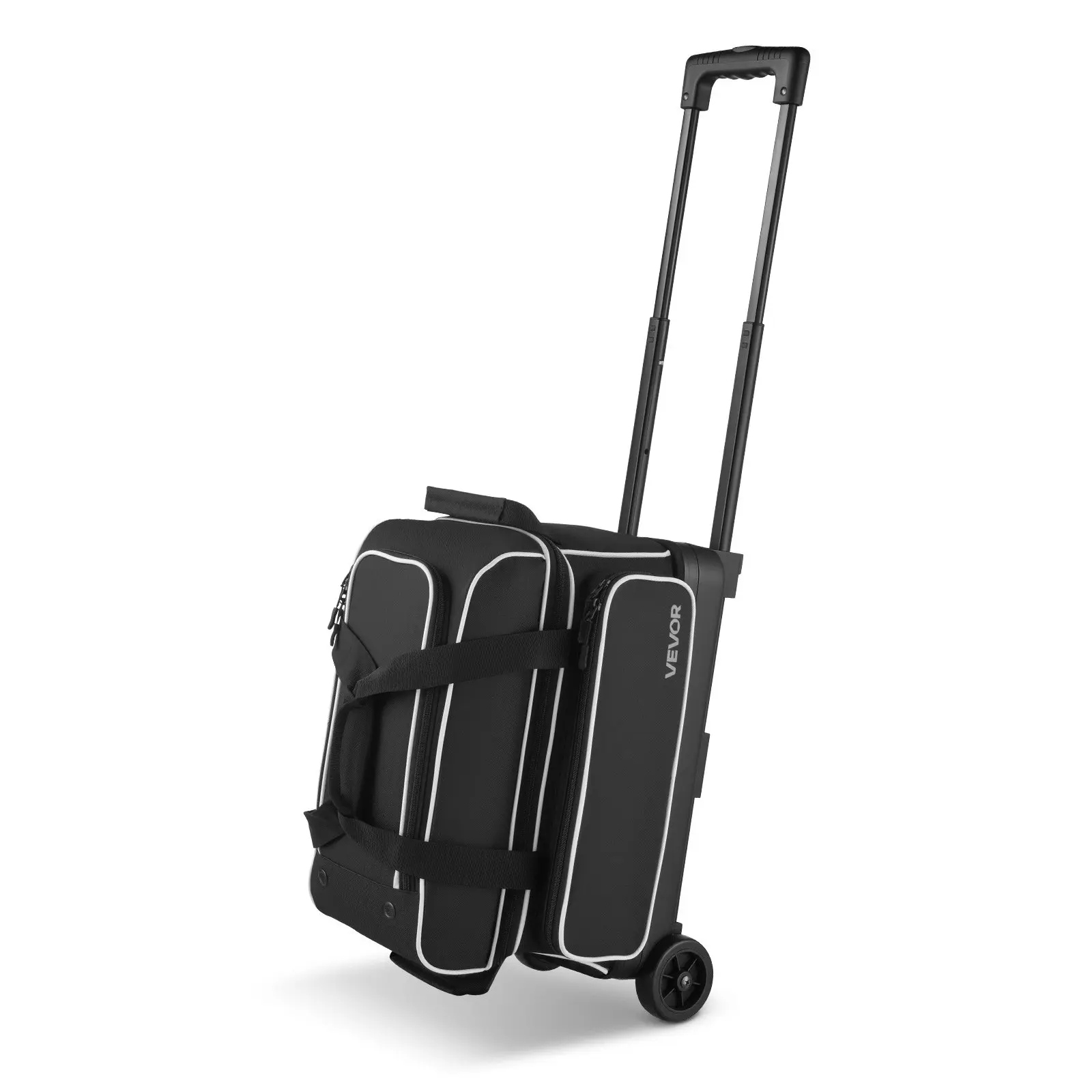 Bowling Ball Bag, 2 Ball Double Roller Bowling Bag with Wheels, Featuring a Separate Compartment for Shoes (Up To US Size 16) Oversized Accessory Pocket, Retractable Handle Extends to 41.32 in
