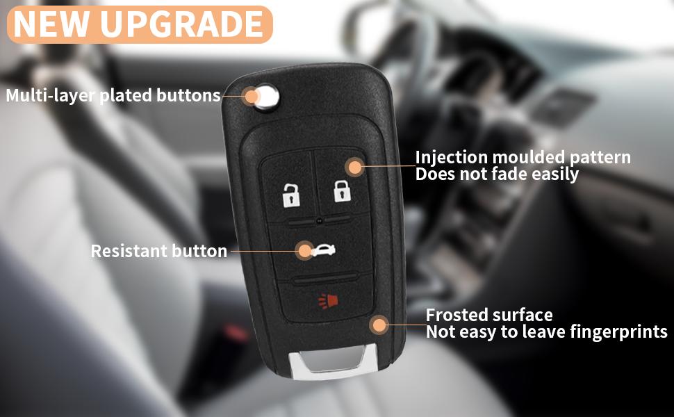 4 Button Key Fob Keyless Entry Remote Shell Case Replacement for Chevy Cruze Equinox Camaro Impala Malibu Sonic Buick Regal Verano Encore Lacrosse GMC Terrain 2010 2011 2012 2013 2014 2015 2016-2021