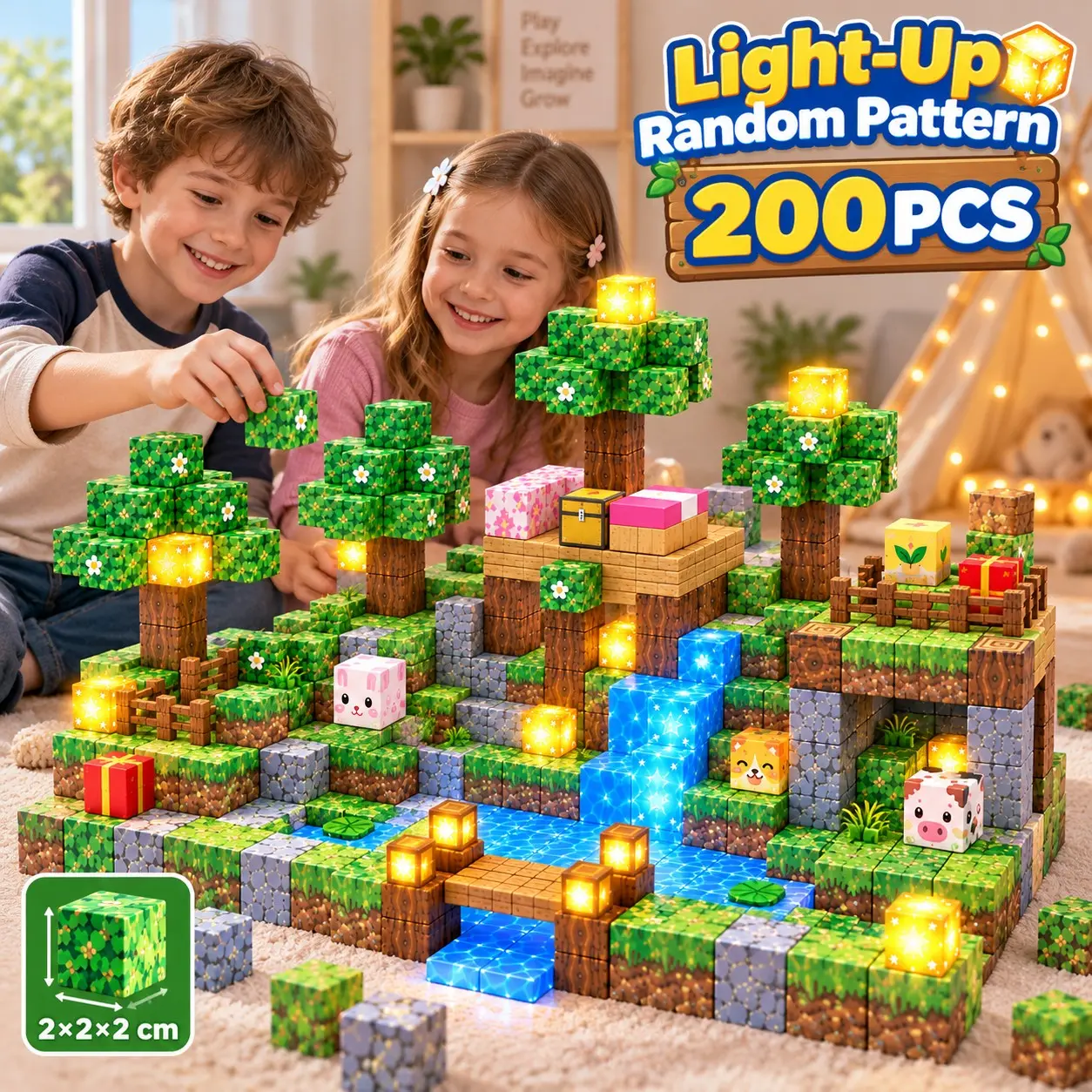 200pcs Magnetic Building Blocks, Creative DIY Puzzle Toy, Educational Construction Set, Perfect Gift for Kids, Ideal for Indoor Play, Building Block Sets