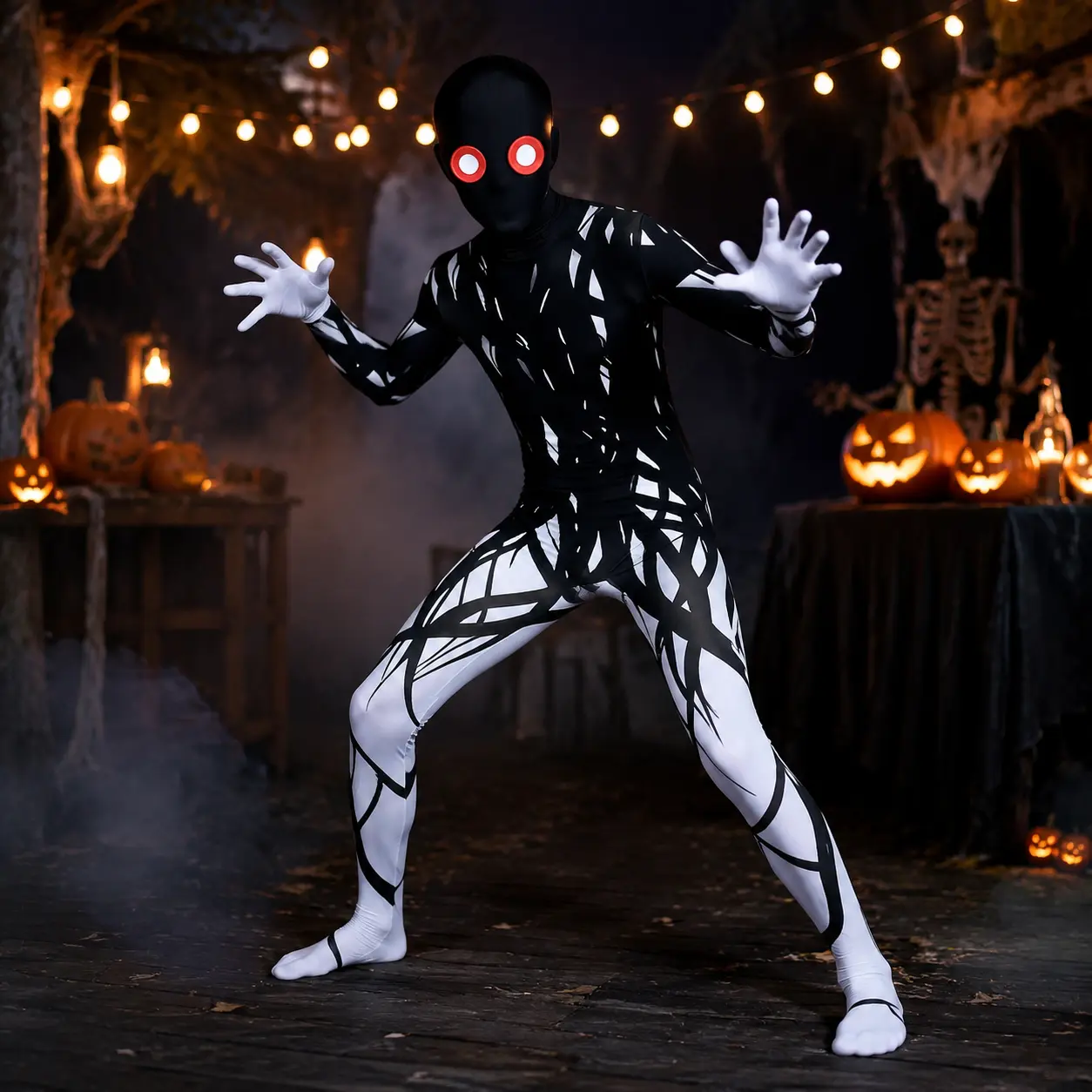 Creepy Tree Monster Full Body Suit, Adult Spandex Costume with Red Eyes for Halloween and Stage Shows, Machine Washable Clothes