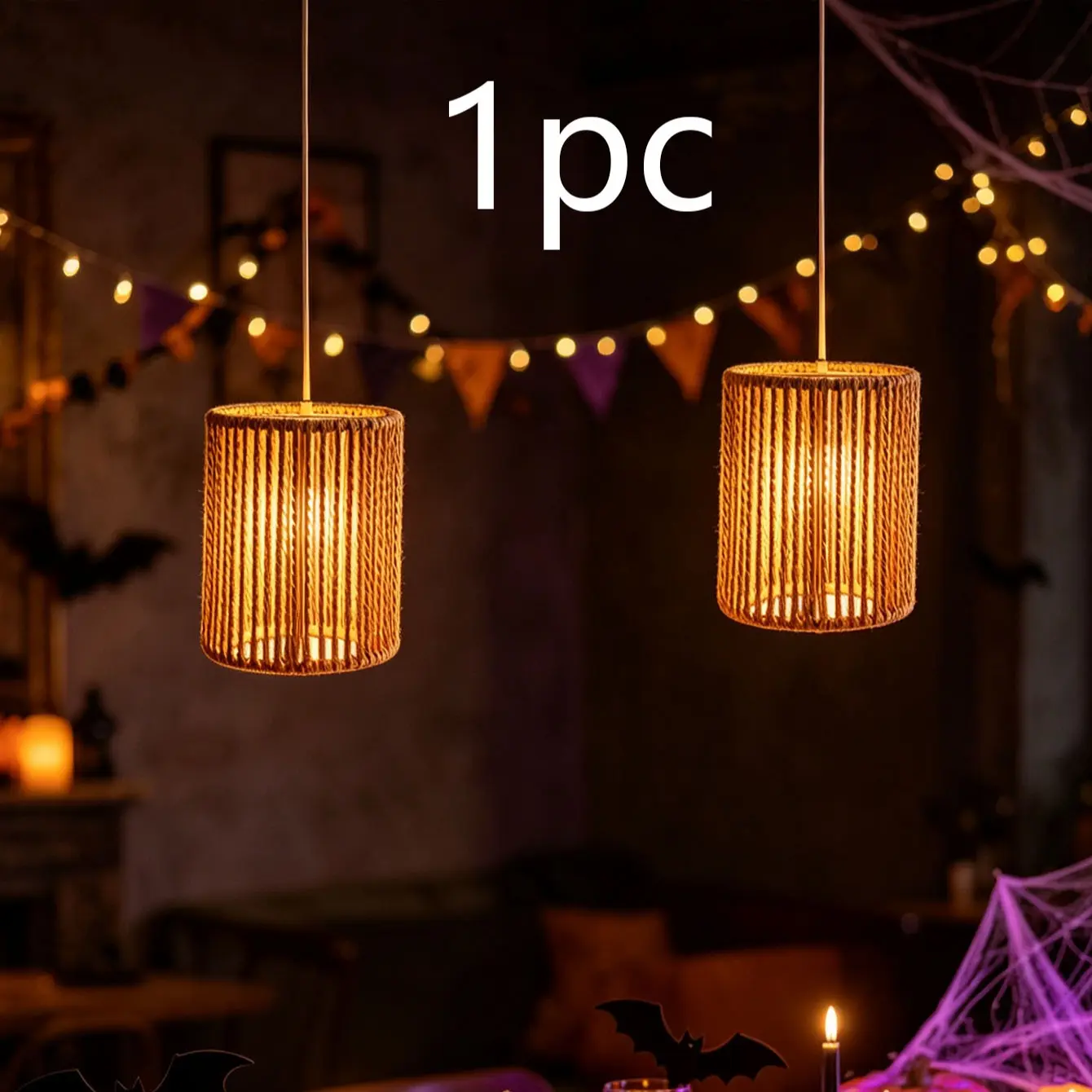 Japanese Wabi-Sabi Style Paper Rope Lampshade, Hollow Out Rattan Pendant Light Cover, Inn Restaurant Decor, Halloween Home Decoration