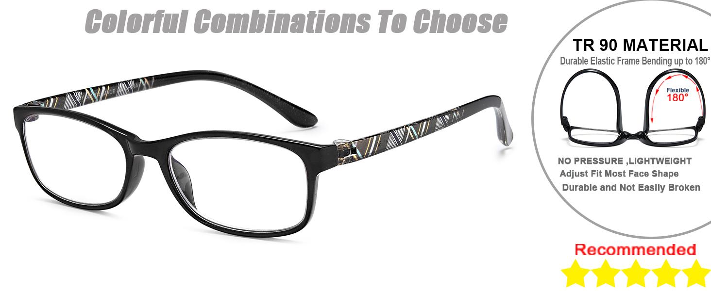 Blue Light Blocking Readers for Women - 2 Pair Ladies Computer Reading Glasses +1.25 Stylish Rectangular Frames Blue Ray Eyeglasses