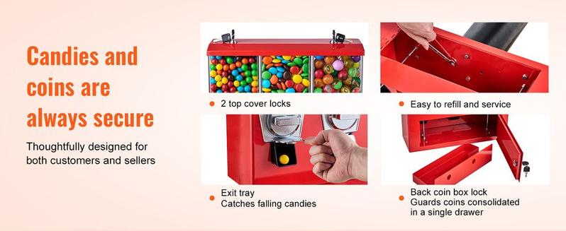 【Spring new arrivals】VEVOR Gumball Machine with Stand Vending Coin Bank Vintage Candy Dispenser Red