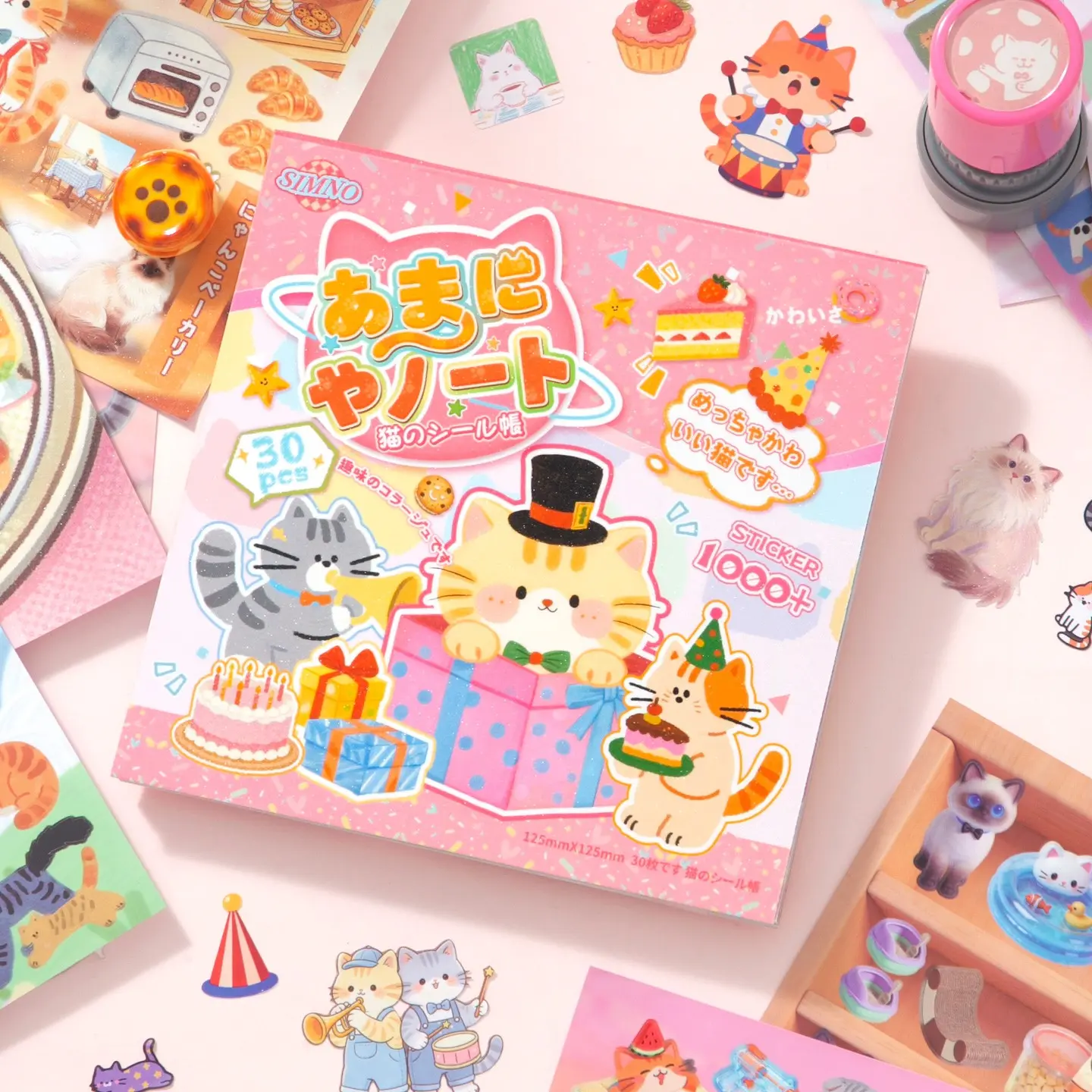 Cat Sticker Book, Cute Stickers 30 Pages Over 1000 Die Cut Stickers with 3 Coating Types for Scrapbook Journal and Planner Sticker Album with Premium Art Paper and Planner Sticker Gifts