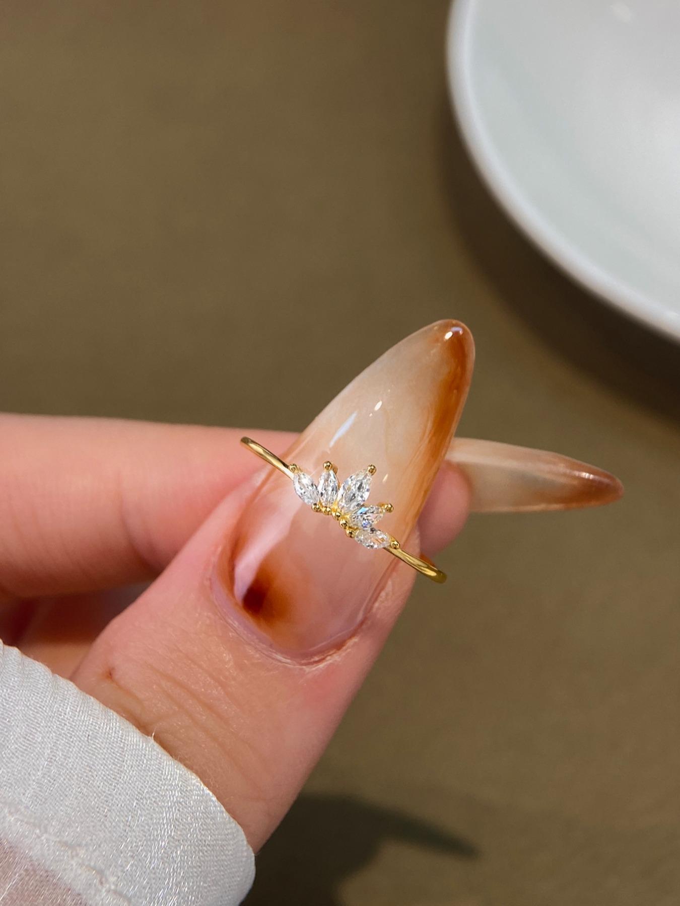 S925 Sterling Silver Crown Design Artificial Zircon Ring, Fashion Accessories for Women & Girls, Trendy All-match & Exquisite Jewelry for Birthday Gift, Cubic Zirconia Ring, Marquise Ring, Fashion Rings