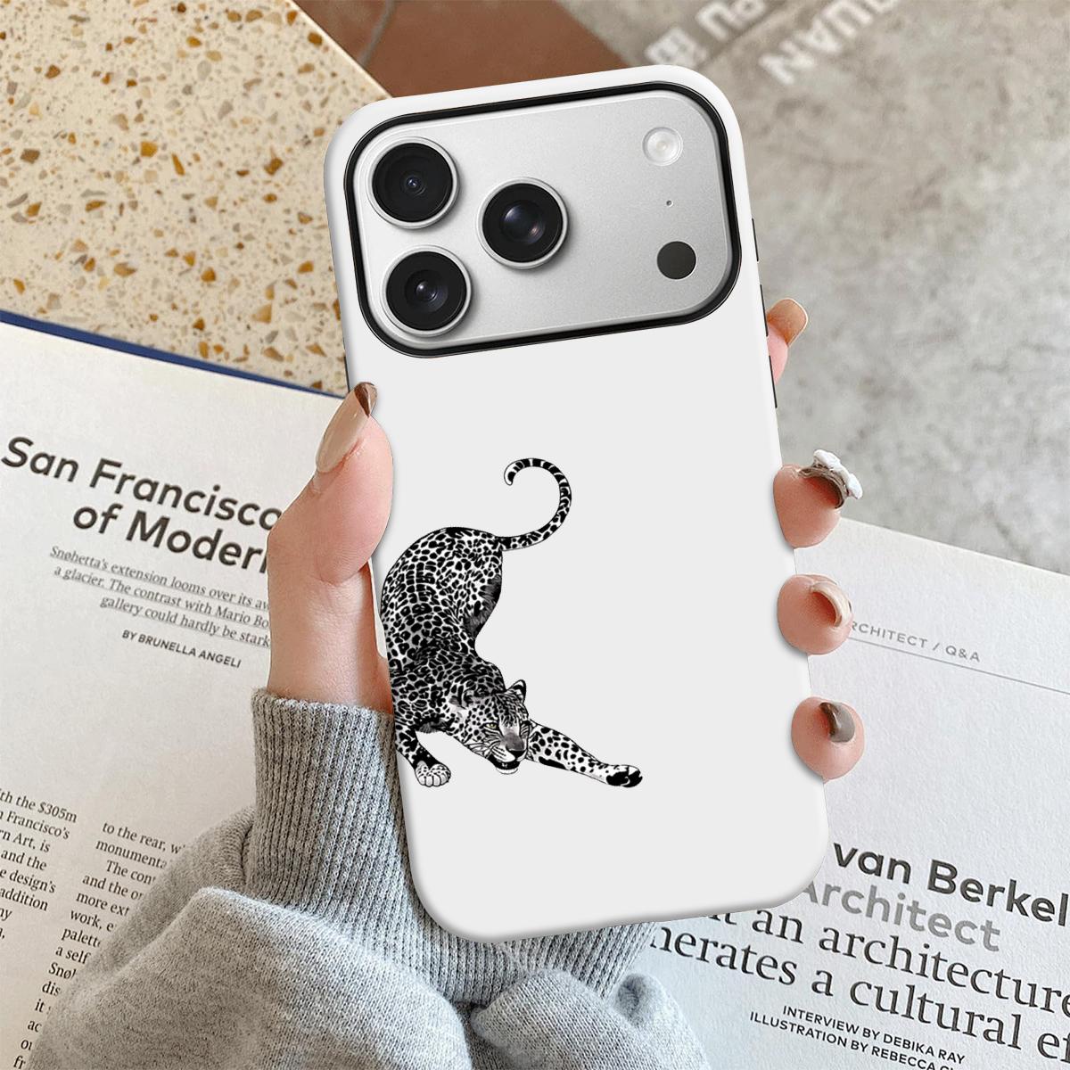 Monochrome Leopard Pattern Design Phone Case 360 Protection for iPhone 17 Pro Max/16 Pro Max /15Pro Max 15/14/13/12 & Samsung S26 /S25Ultra Trendy ins Style, Phone Accessories