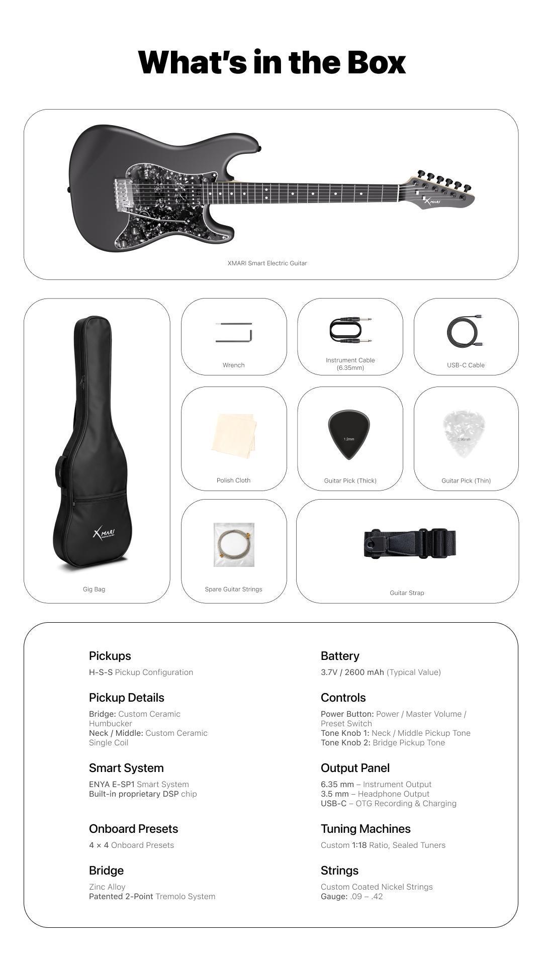 Xmari Smart Electric Guitar with Built in DSP Effects, 4 Presets, USB C OTG Recording, Headphone Output, Alnico Pickups w/Coil Split, Carbon Fiber Body, Gig Bag, Strap, Cable & Picks guitar for beginners electric guitar for beginner【no built-in amp】 Xmari Smart Electric Guitar with Built in DSP Effects, 4 Presets, USB C OTG Recording, Headphone Output, Alnico Pickups w/Coil Split, Carbon Fiber Body, Gig Bag, Strap, Cable & Picks guitar for beginners electric guitar for beginner【no built-in amp】