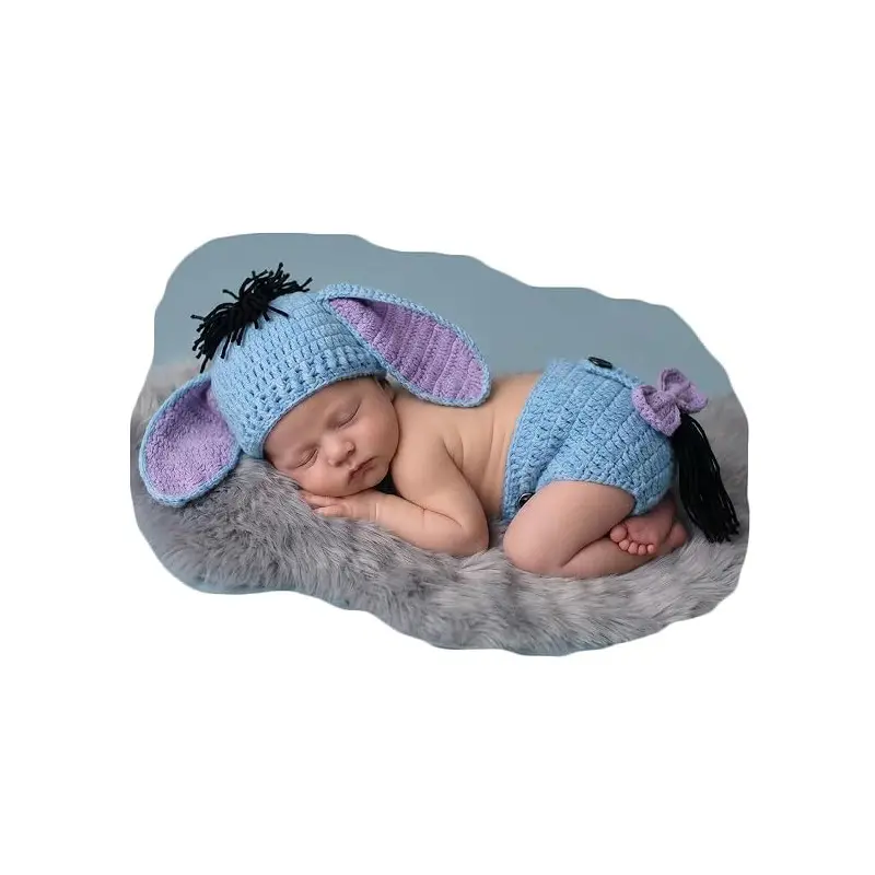 Newborn Photography Outfits Props, Baby Crochet Knitted Bonnet Photoshoot Props Animal Bunny Costume for Infant Boys Girls Picture