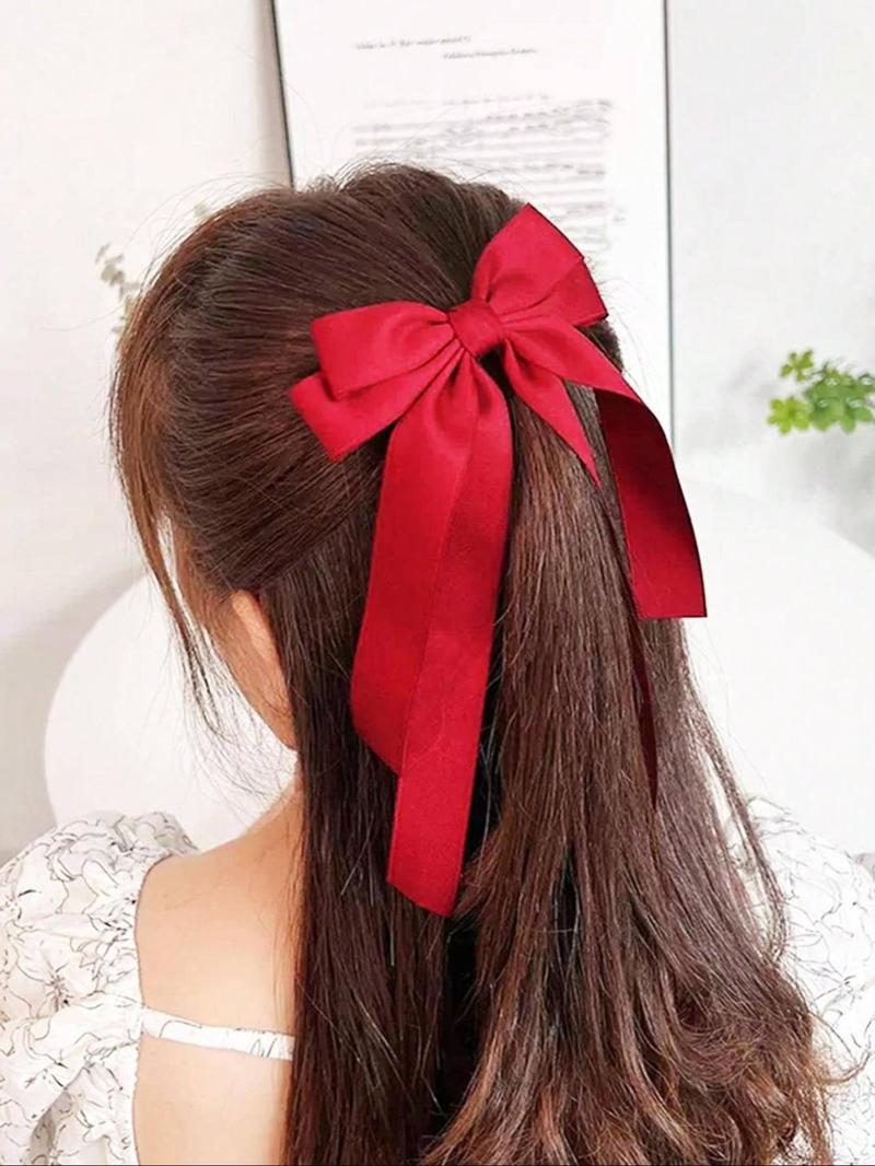 Women's Elegant Trendy Bowknot Decorated Hair Clip, Simple Style Plain Color Hair Clip, Fashionable Hair Accessories for Daily & Party Decoration for Women